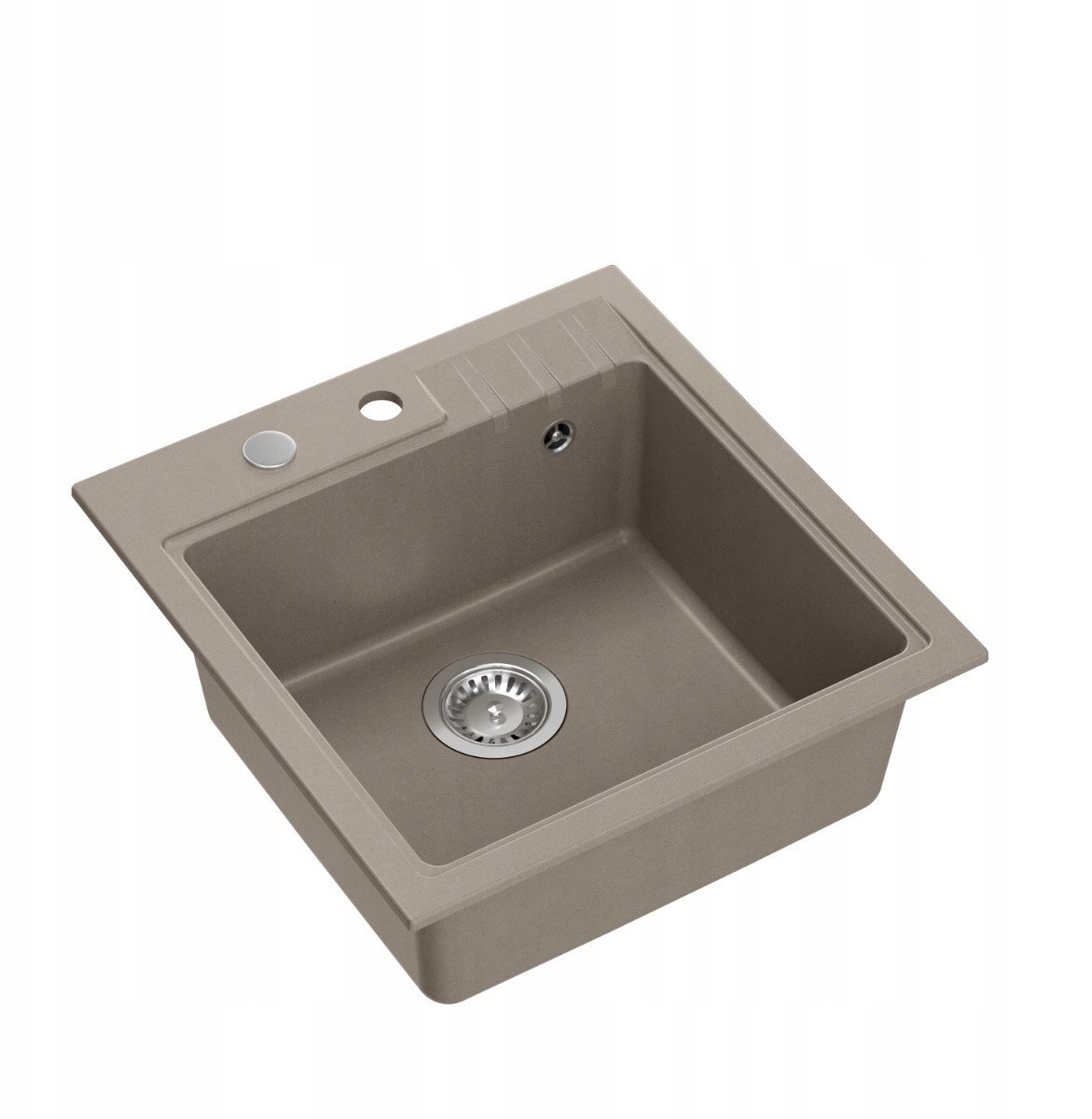 PETER 110 GraniteQ zlewozmywak granitowy soft taupe 1-komorowy z/o (50x52x20) z syfonem i zaślepką