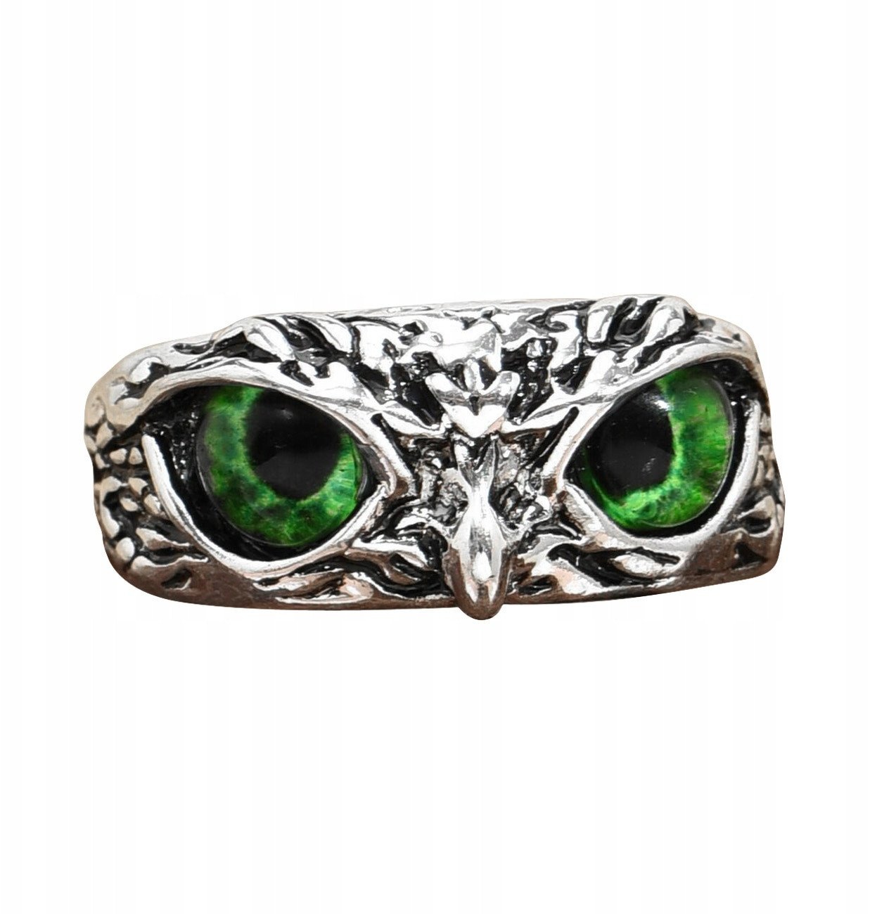 SREBRNY PIERŚCIONEK SOWA REGULOWANY OCZY zielony