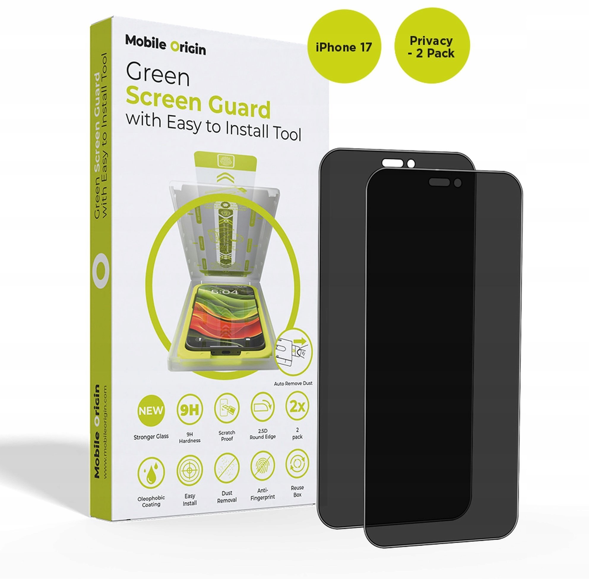 Mobile Origin Screen Guard Privacy with easy applicator, 2 pack - iPhone 17