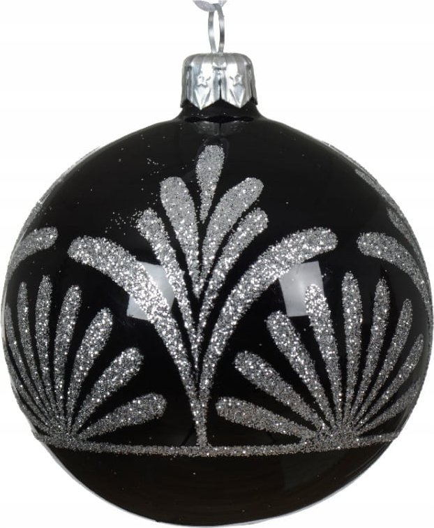 Kaemingk Bombka choinkowa szklana 8cm Czarna ze srebrnym wzorem dekoracyjna