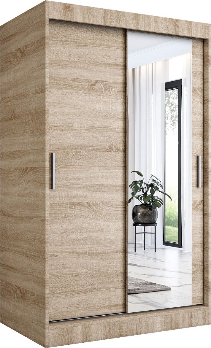 MKPOL Szafa przesuwna MODUO COMFORT 120 dąb sonoma z lustrem po prawej