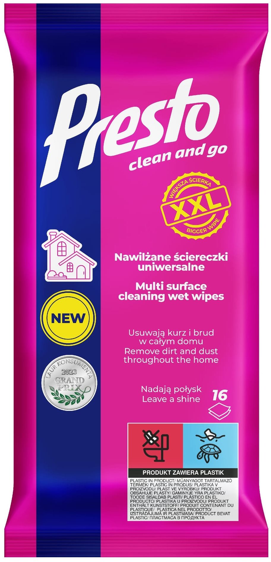 PRESTO Clean and Go Ściereczki nawilżane uniwersalne - XXL 16 szt.