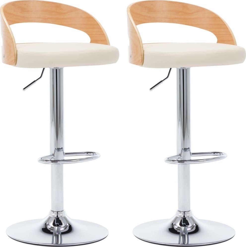 vidaXL Krzesła barowe, 2 szt., kremowe, ekoskóra i gięte drewno