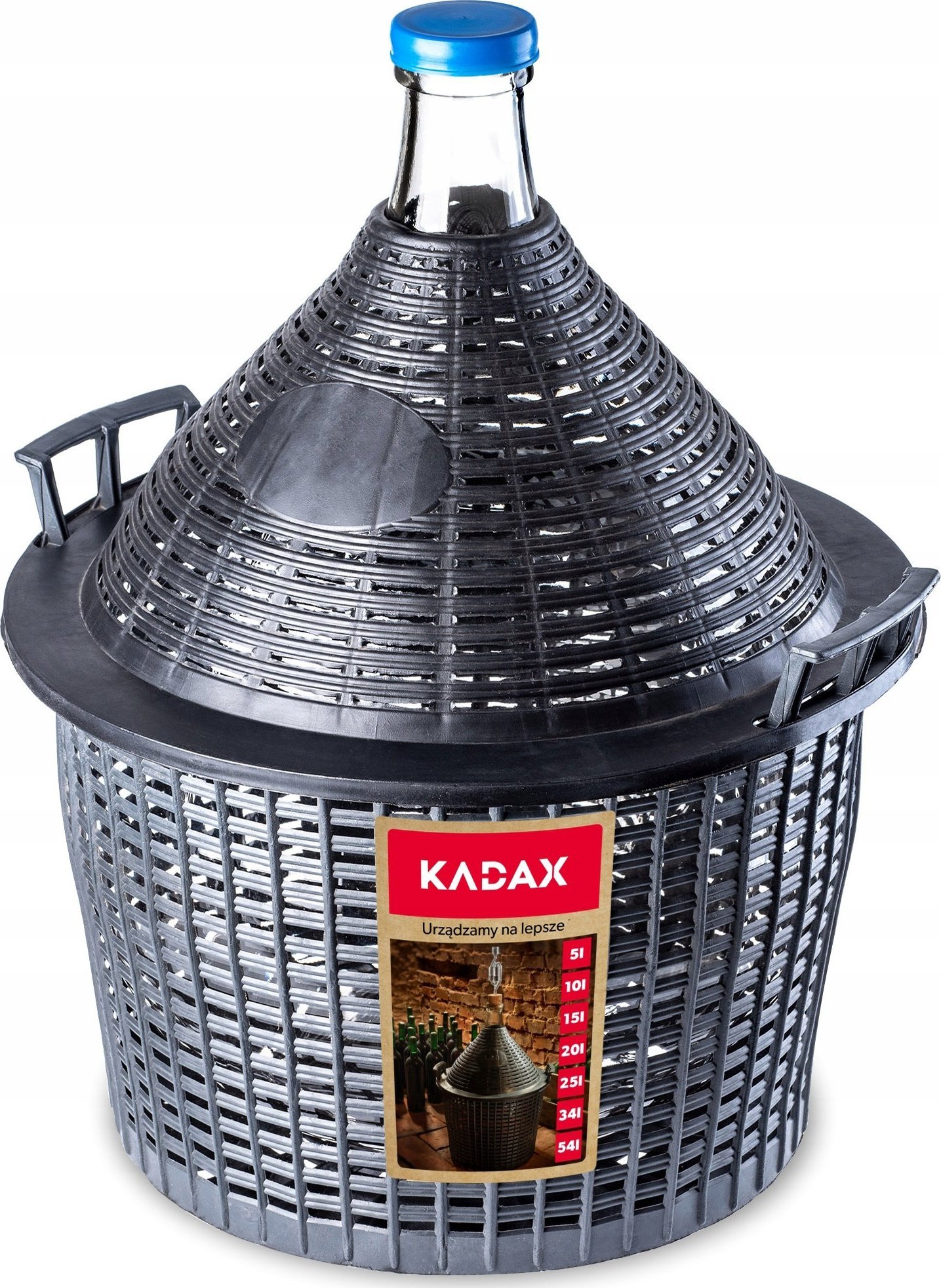 Kadax Gąsior Balon Butla Na Wino W Koszu Z Zakrętką 15 L