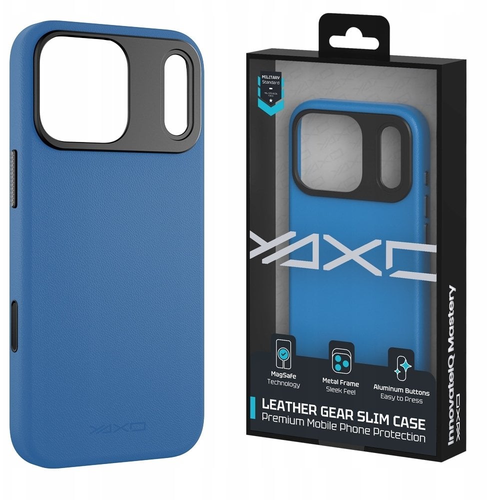 Yaxo Etui na telefon Leather Gear Slim Case MagSafe iPhone 17 Pro Electric Blue