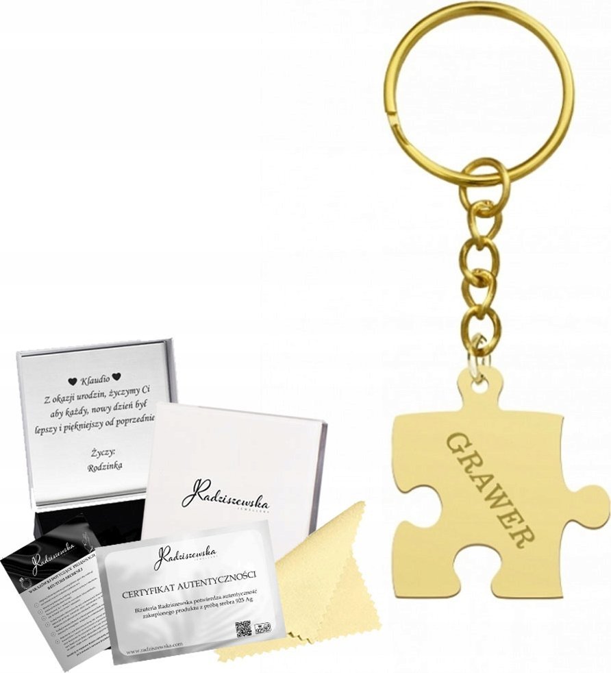 Radziszewska Jewellery Brelok do kluczy Puzzel Złoty Prezent SREBRO 925 GRAWER GRATIS ŻYCZENIA