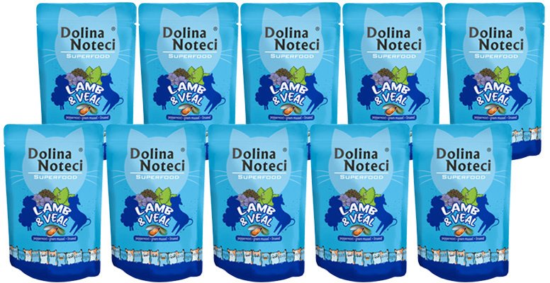 Mokra karma dla kota Dolina Noteci Superfood jagnięcina i cielęcina saszetka zestaw 10 x 85 g
