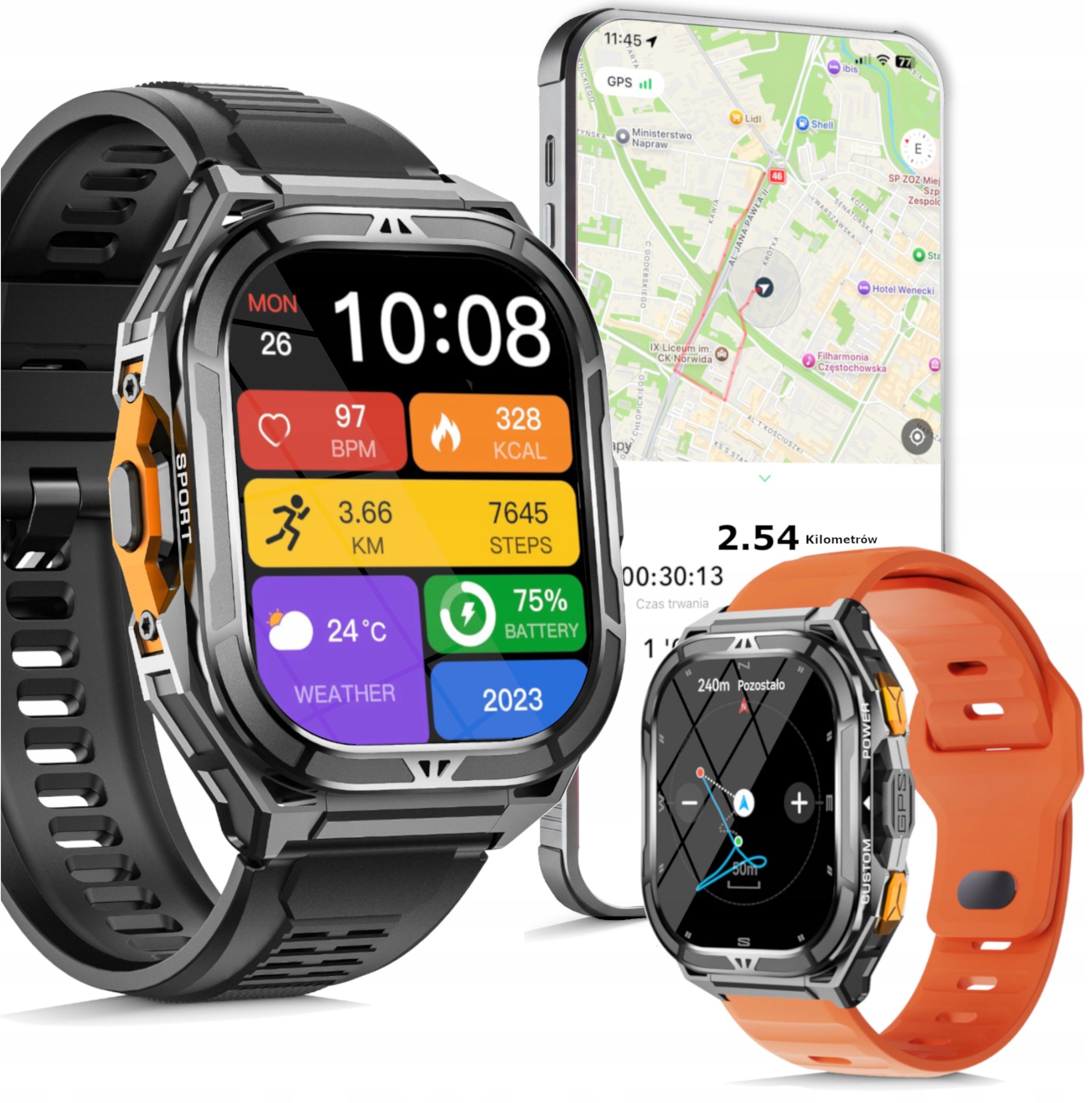 SMARTWATCH MĘSKI GPS PŁYWANIE WODOODPORNY ATM 5 SEN WENOM ROZMOWY + 2PASKI