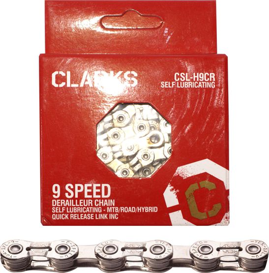 Clarks Łańcuch rowerowy YBN CSL-H9CR SHIMANO CAMPAGNOLO SRAM (9 Biegów, 1/2"x11/128", 116 ogniw, 6.4mm, spinka do łańcucha, Super Lekki, Chromowy) Sam