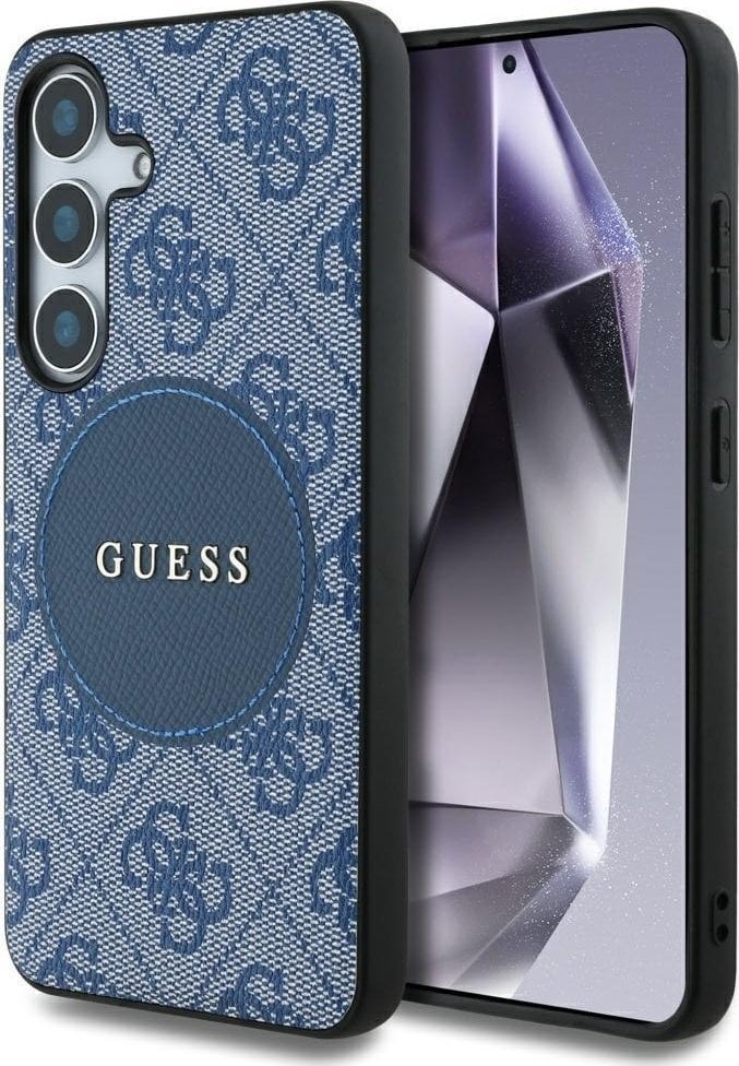 Guess Etui 4G Round Patch Classic Logo MagSafe do Samsung Galaxy S25+ niebieski