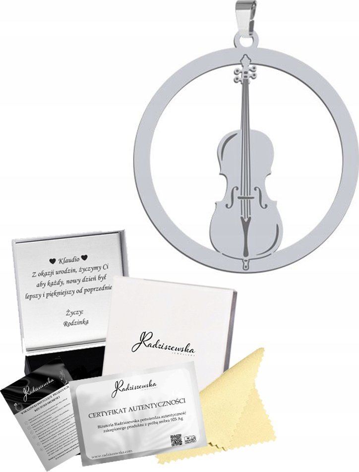 Radziszewska Jewellery Zawieszka Srebrna Wiolonczela Wisiorek 925 Prezent Biżuteria GRAWER GRATIS