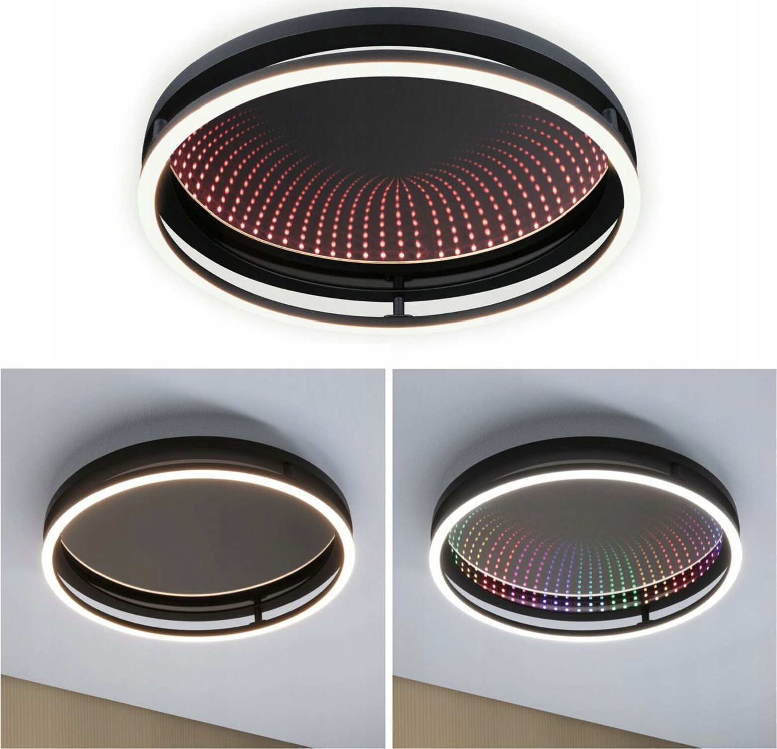 Lampa sufitowa Paulmann Plafoniera SPACEGLOW ONE LED 3D DIM RGB rainbow 38W 3900lm 3000-6500K pilot 230V czarny matowy / metal