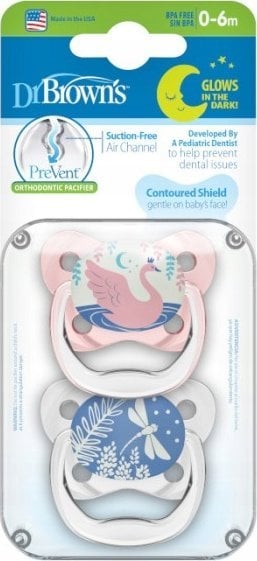 Dr Browns PV12007 SMOCZEK ORTODONTYCZNY PREVENT RÓŻOWY ŚWIECĄCY 2SZT 0-6
