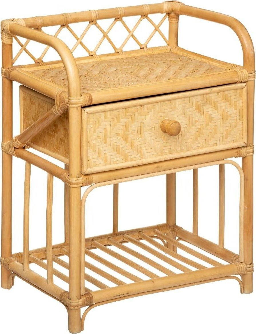 Atmosphera Stolik rattanowy do sypialni AONI, z szufladą i półką