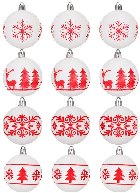 Springos Bombki choinkowe 7 cm 12 szt. zestaw ozdoby świąteczne matowe zdobienia, białe w wzory UNIWERSALNY