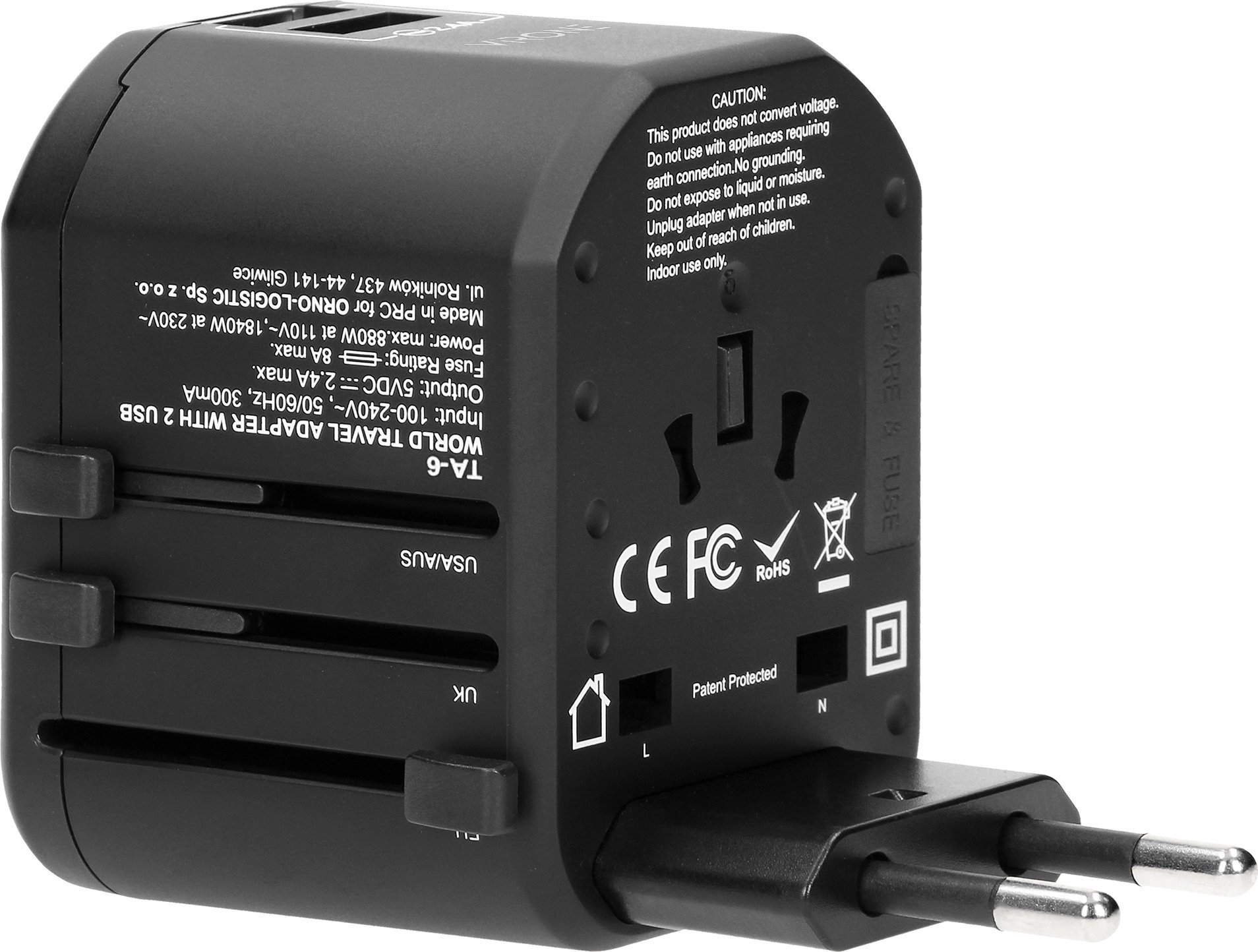 Orno Podróżny adapter do gniazdek Go World USA/UK/EURO/AUS (USB 5V,2,4A)
