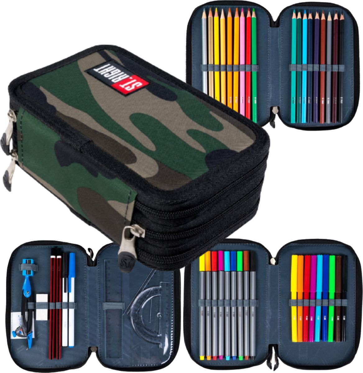 Piórnik MAJEWSKI Piórnik potrójny z wyposażeniem STRIGHT PC-05 MORO mkmk