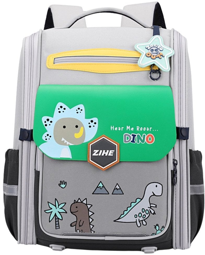 Plecak Szkolny Z Dinozaurami Pas Piersiowy Szary Zielony 21L 39cm