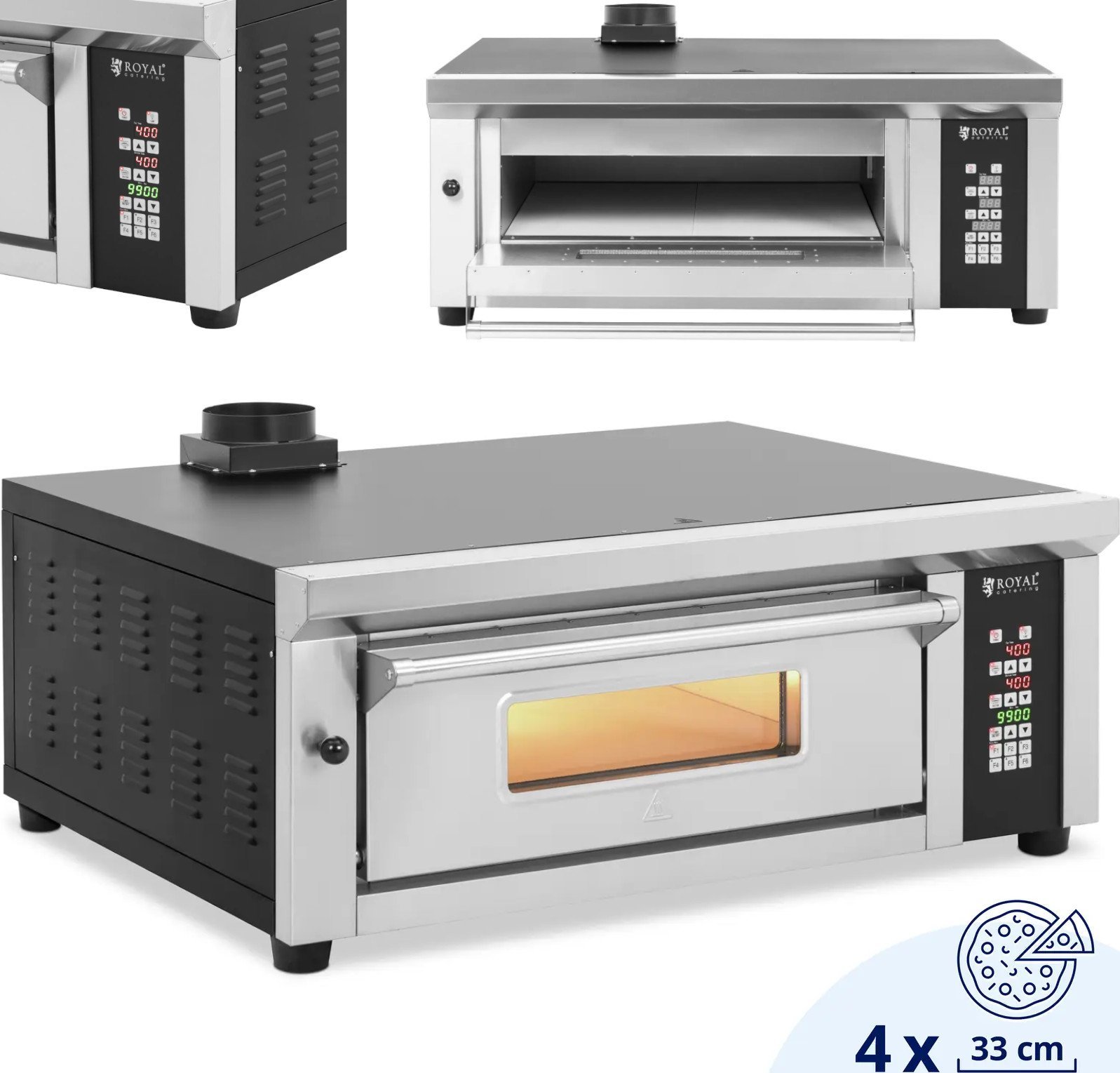Piec do pizzy elektryczny z szamotem na 4 pizze śr. 33 cm 230 V 4200 W Piec do pizzy elektryczny z szamotem na 4 pizze śr. 33 cm 230 V 4200 W