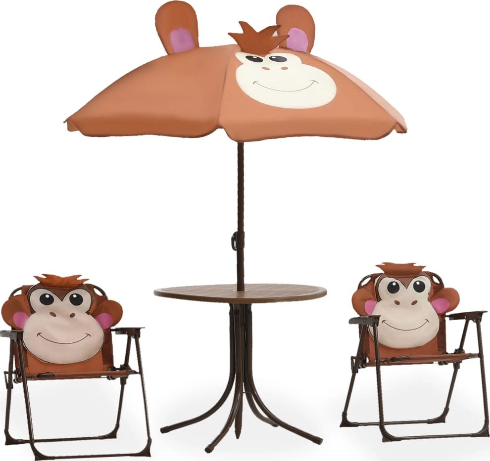 vidaXL 3 częściowy dziecięcy zestaw mebli do ogrodu, z parasolem, brązowy (48099)