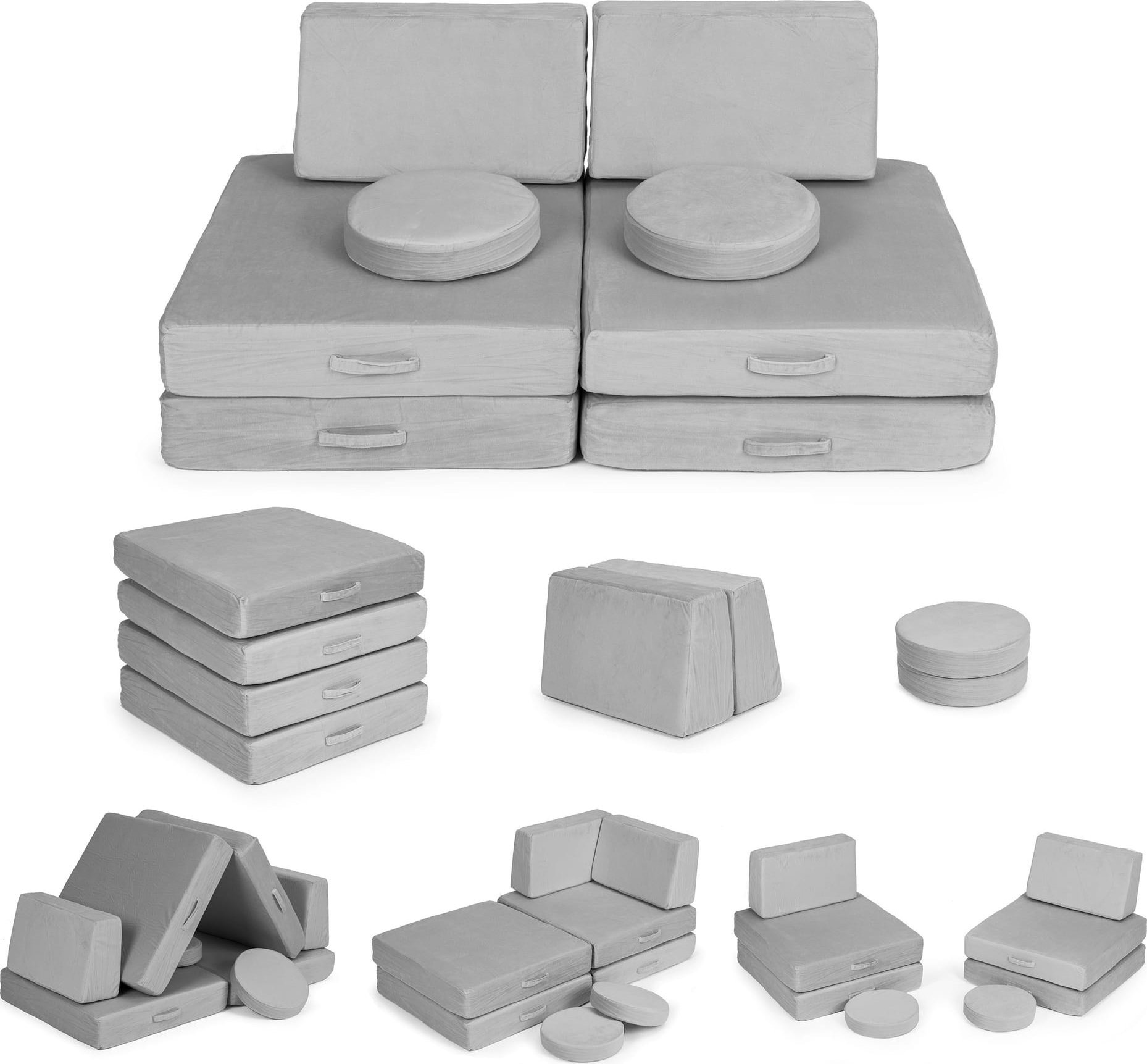 Ecotoys Sofa modułowa duża składana dla dzieci DIY 8 miękkich poduch - szara ECOTOYS