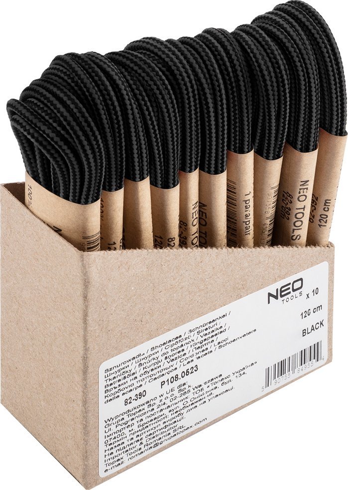 Neo Sznurowadła do butów roboczych 120cm, czarne