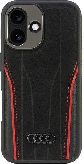 Audi Audi Genuine Leather MagSafe iPhone 16 6.1" czarno-czerwony/black-red hardcase AU-TPUPCMIP16-R8/D3-RD