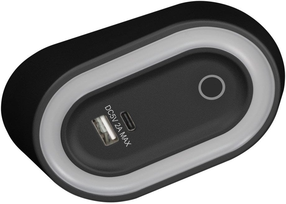 AGRA lampka podszafkowa LED 2,5W, 80lm, 4000K, z włącznikiem bezdotykowym i funkcją ładowania USB A+C, czarna