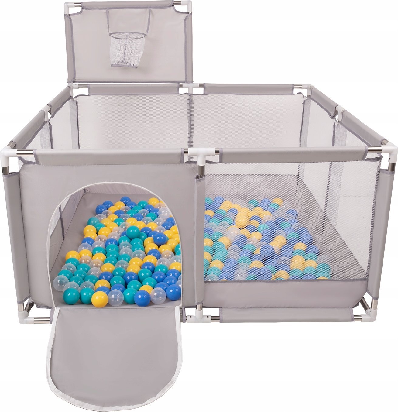 Selonis Boisko KK-100X z piłeczkami 6cm szary: biały-szary-pudrowy róż 125x125x105/200piłek Zabawka kojec