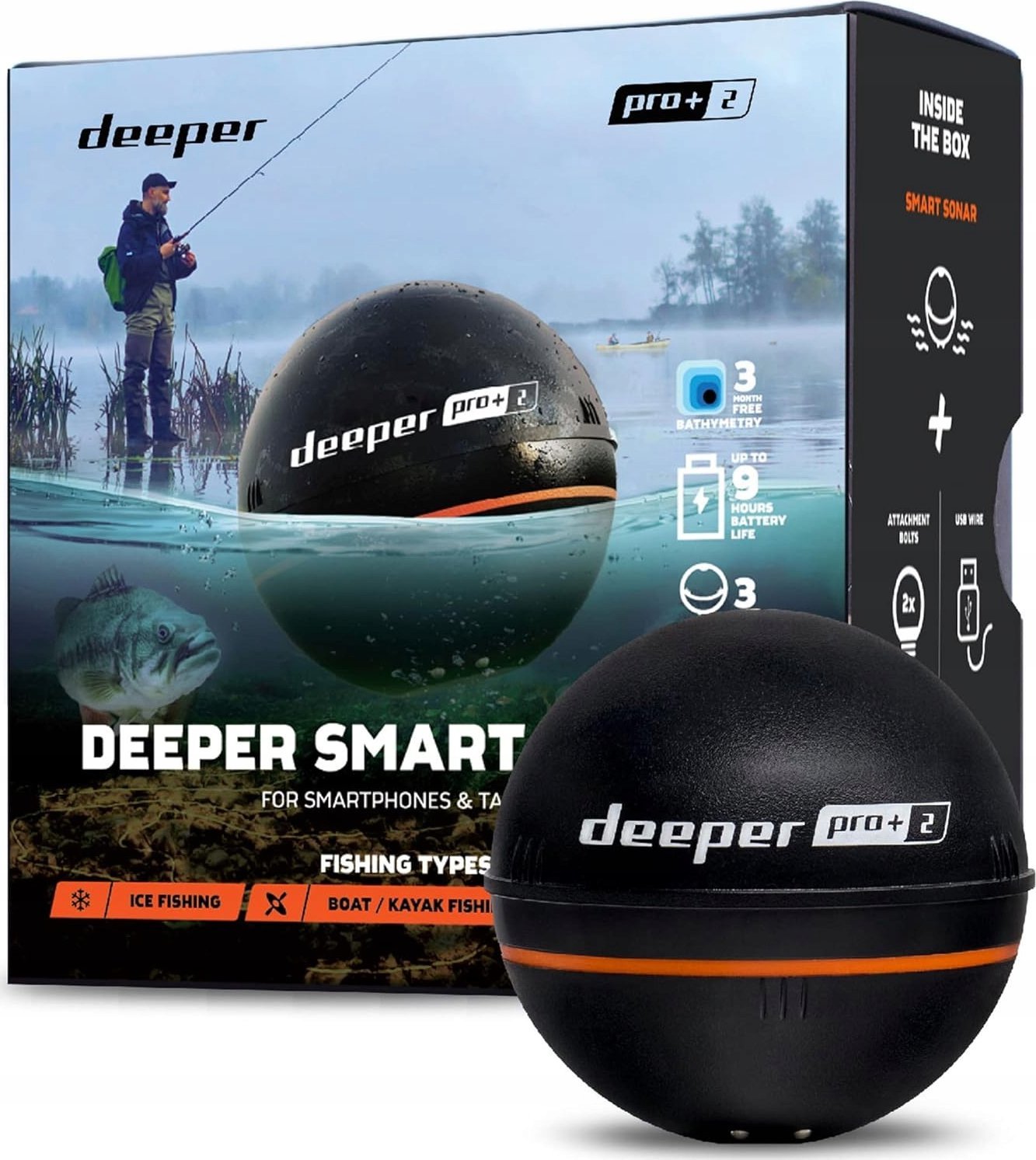 Deeper Echosonda Deeper Pro+2 wykrywacz ryb GPS ITGAM1080 czarny