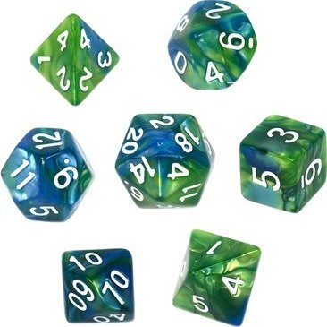 Rebel Komplet kości RPG - Dwukolorowe - Niebiesko-zielone