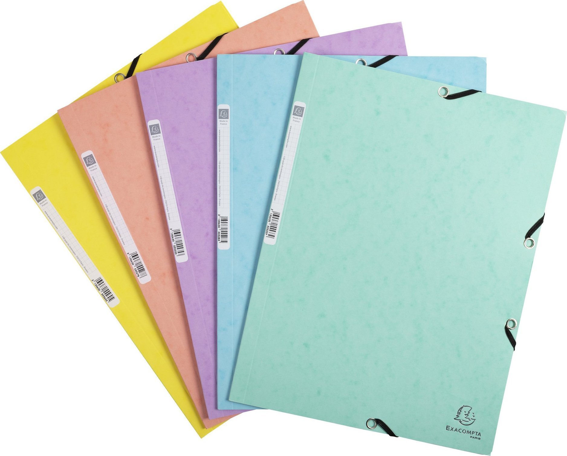 Exacompta Exacompta 55560E, Conventional file folder, A4, Pressboard, Assorted colours, Blue, Coral, Green, Mauve, Yellow, 250 sheets, 400 g/m²