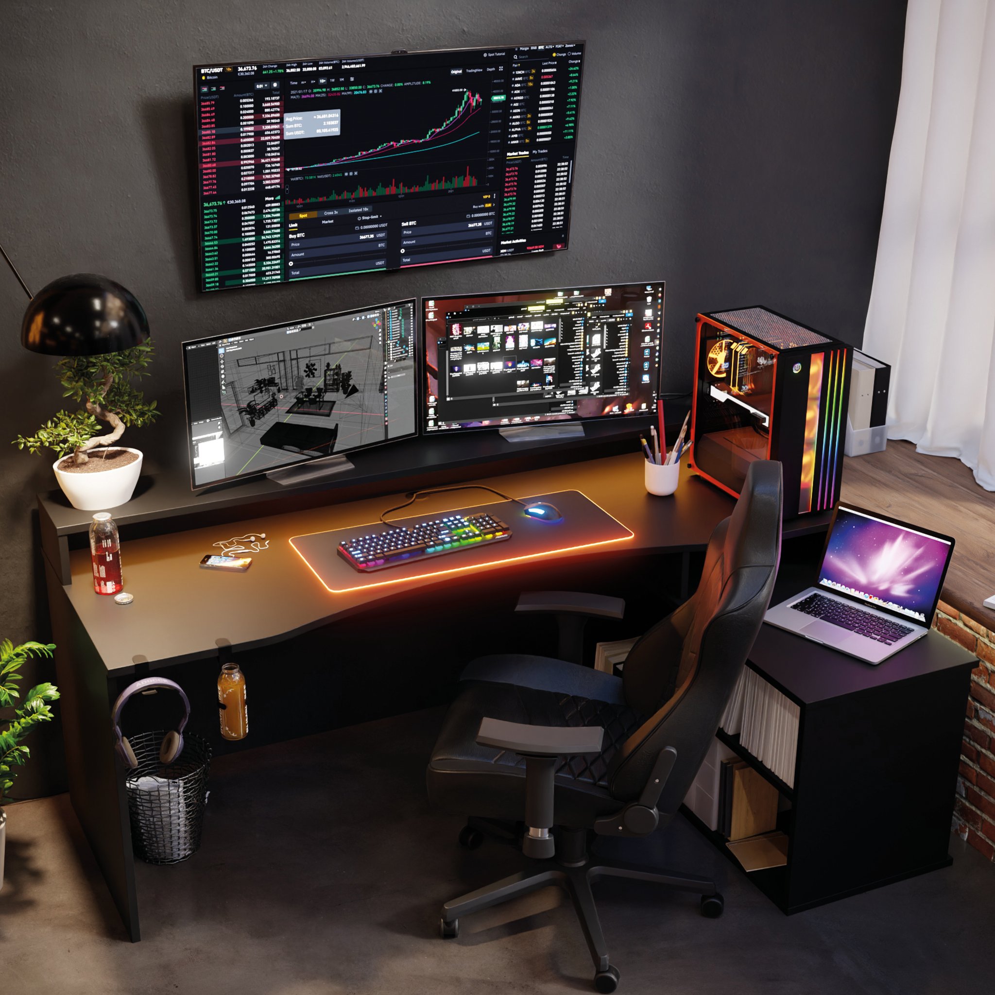 Biurko Gamingowe Supernova214 Led - Czarne