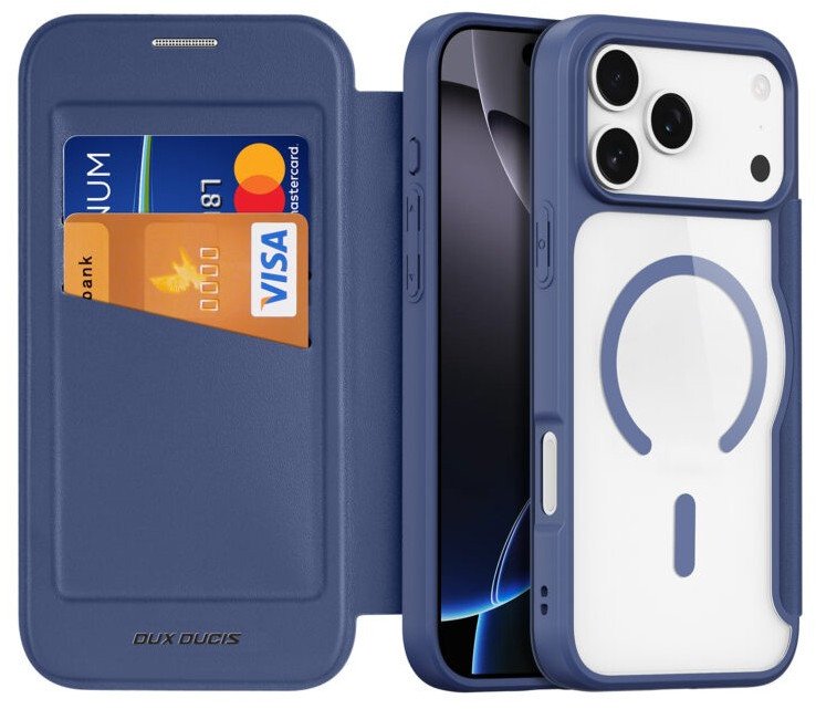 Etui z klapką DuxDucis Skin X Pro MagSafe do iPhone 17 Pro Max, niebiesko-przezroczyste