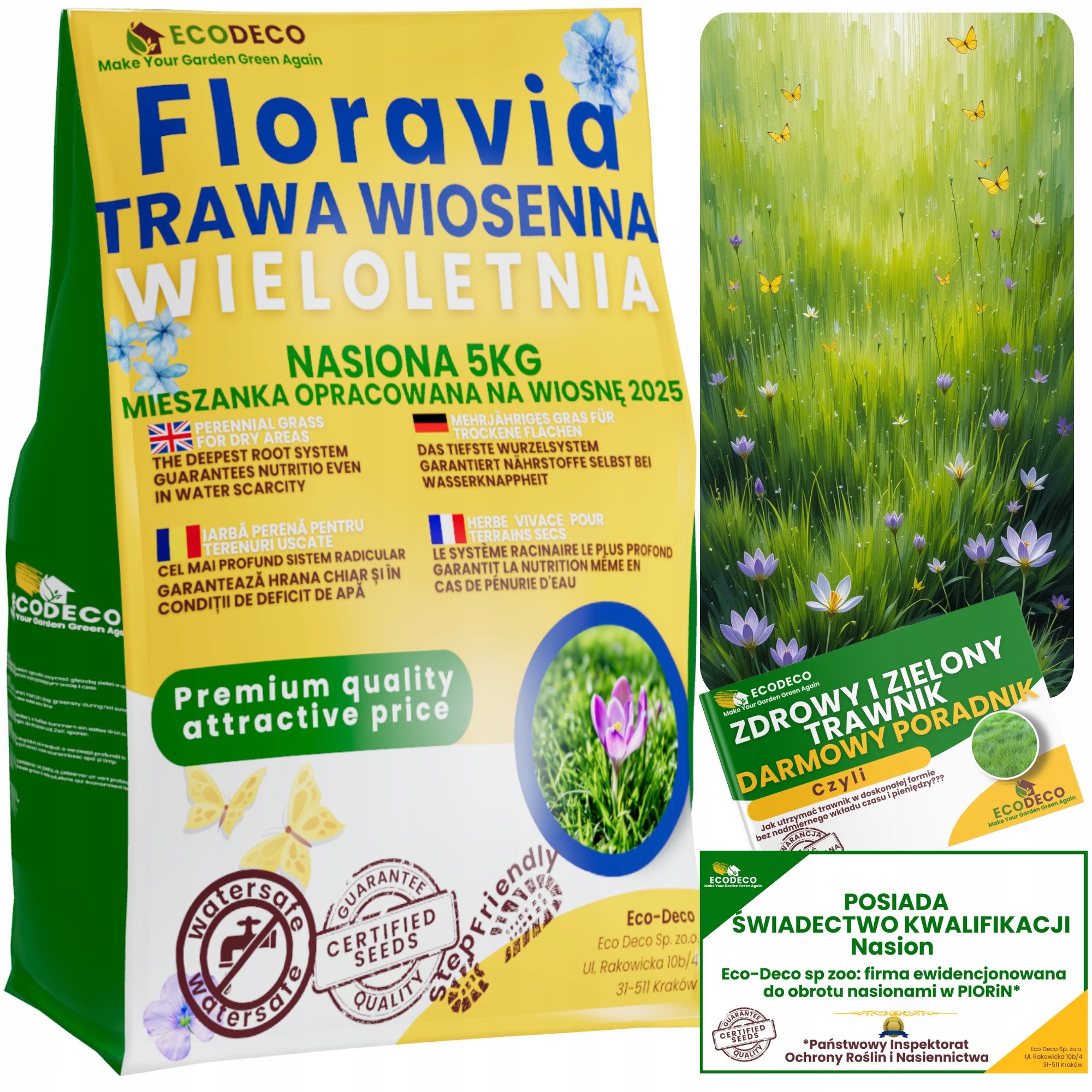 Trawa Nasiona Odporna na Deptanie 5kg Samozagęszczająca 200m2 Szybki Wzrost