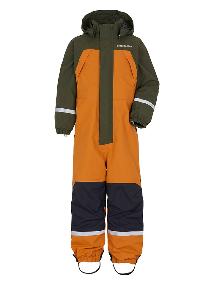 Kombinezon przeciwdeszczowy w kolorze oliwkowo-pomarańćzowym