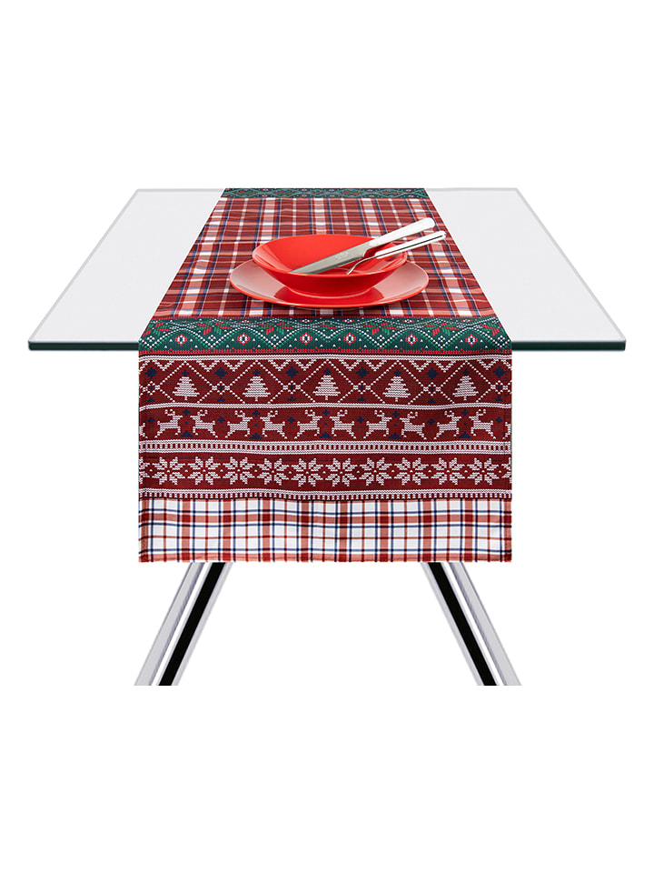 Trendy Kitchen by EXCÉLSA Bieżnik "Fall Winter" w kolorze czerwono-zielonym - 140 x 45 cm rozmiar: onesize