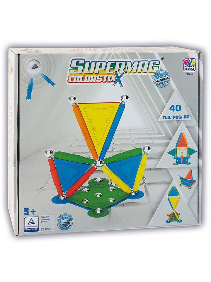 Happy People 40-częściowy zestaw magnetyczny "Supermag Colorstiix" - 5+ rozmiar: onesize