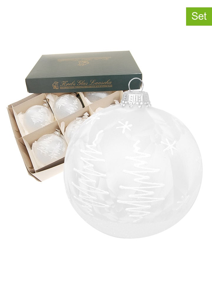 Bombki (6 szt.) w kolorze białym - Ø 8 cm