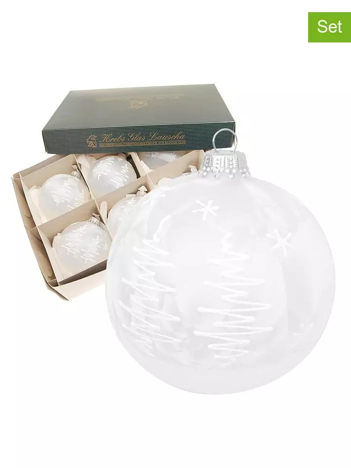 Bombki (6 szt.) w kolorze białym - Ø 8 cm