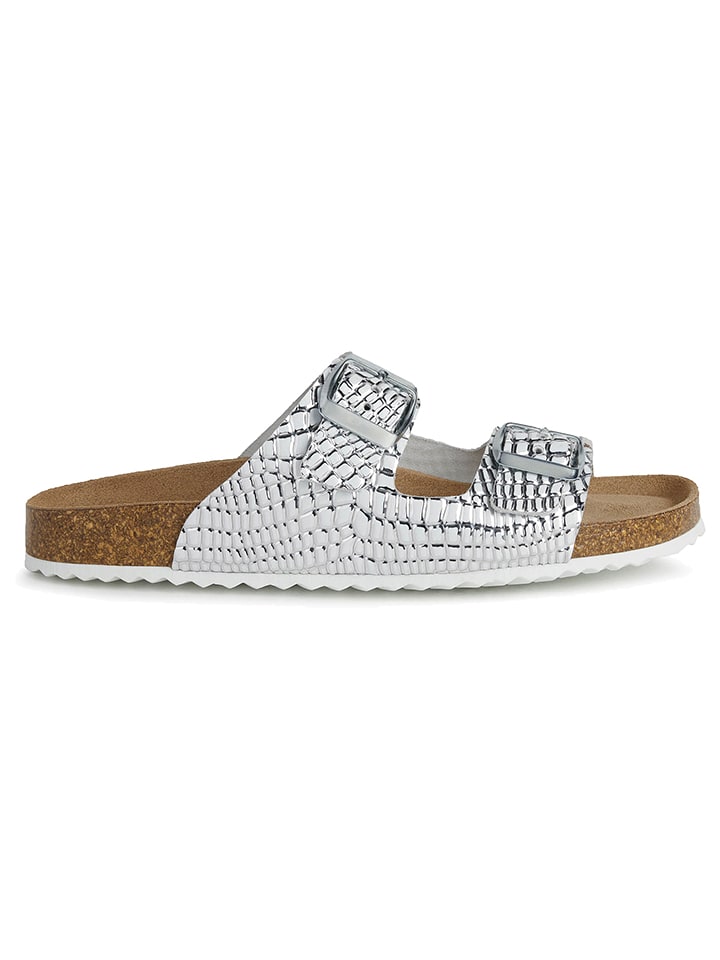 Geox Skórzane klapki "Brionia" w kolorze srebrnym rozmiar: 38