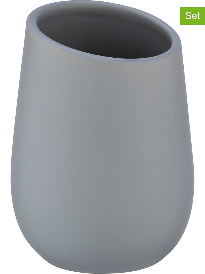 Wenko Kubki łazienkowe (2 szt.) "Badi" w kolorze szarym - wys.11 x Ø 8 cm rozmiar: onesize