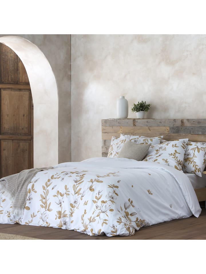 ethere Perkalowa poszewka "Mombasi" w kolorze biało-jasnobrązowym na kołdrę rozmiar: 240x220 cm