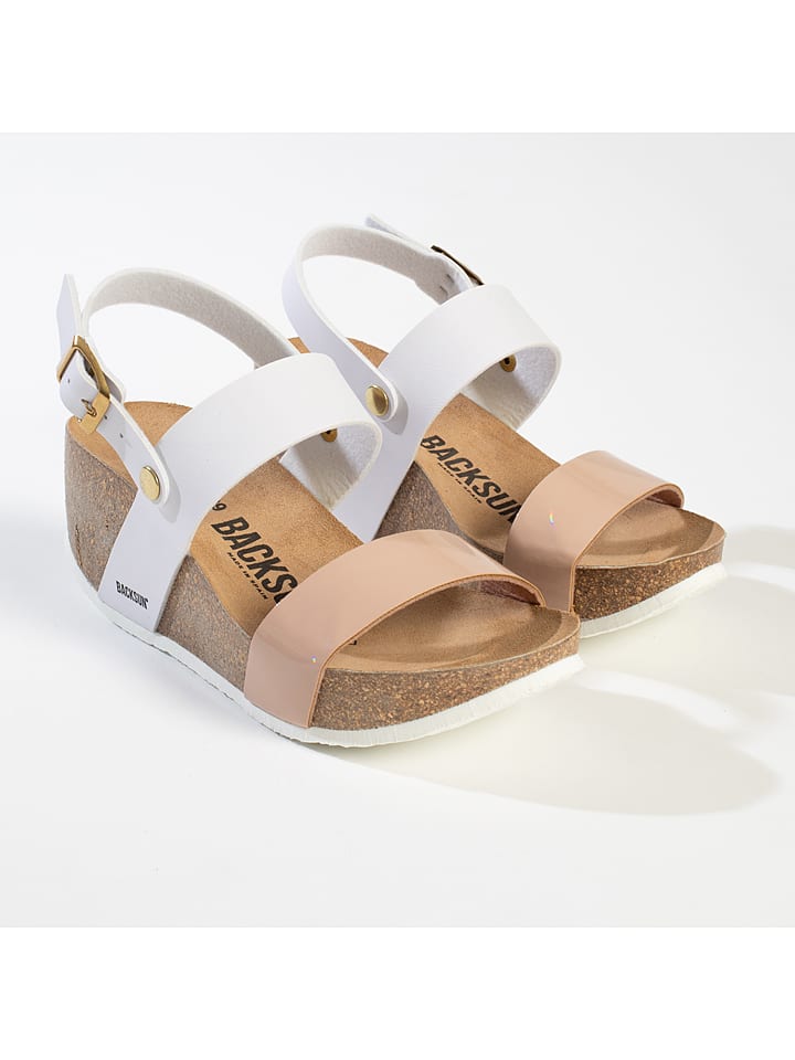 BACKSUN Sandały "Cali" w kolorze biało-jasnoróżowym na koturnie rozmiar: 38