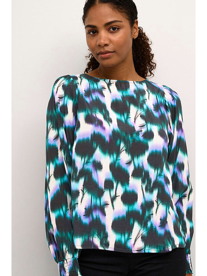 Kaffe Bluzka "Amalia" w kolorze biało-czarno-turkusowym rozmiar: 36