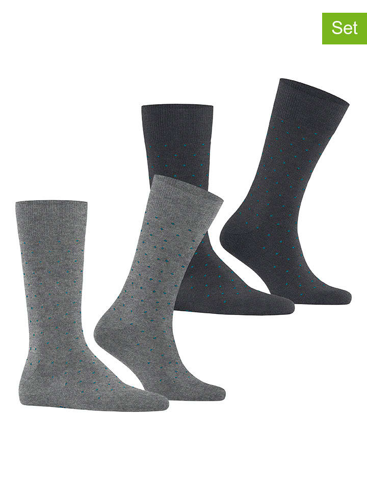 ESPRIT Skarpety (2 pary) "Fine Dot" w kolorze szaro-antracytowym rozmiar: 43-46