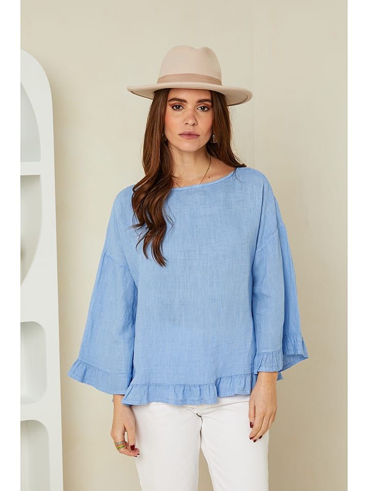 Lniana bluzka w kolorze niebieskim