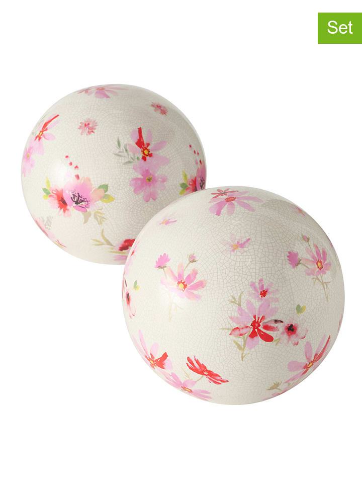 Boltze Kule dekoracyjne (2 szt.) "Roselia" w kolorze biało-różowym - Ø 20 cm rozmiar: onesize