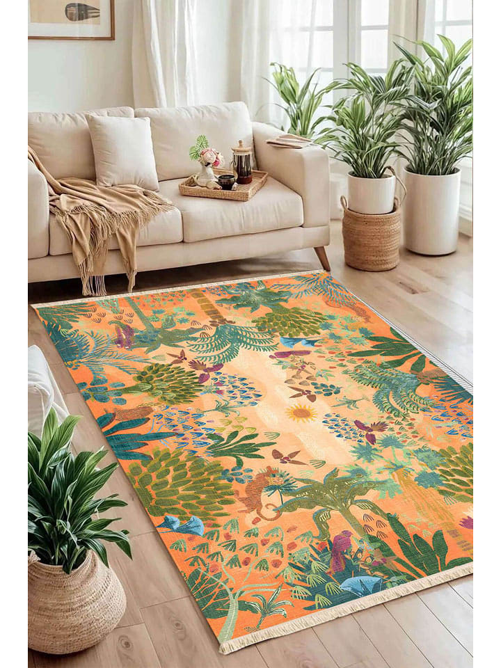 Conceptum Hypnose Dywan bawełniany "168" w kolorze pomarańczowo-zielonym rozmiar: 60x120 cm