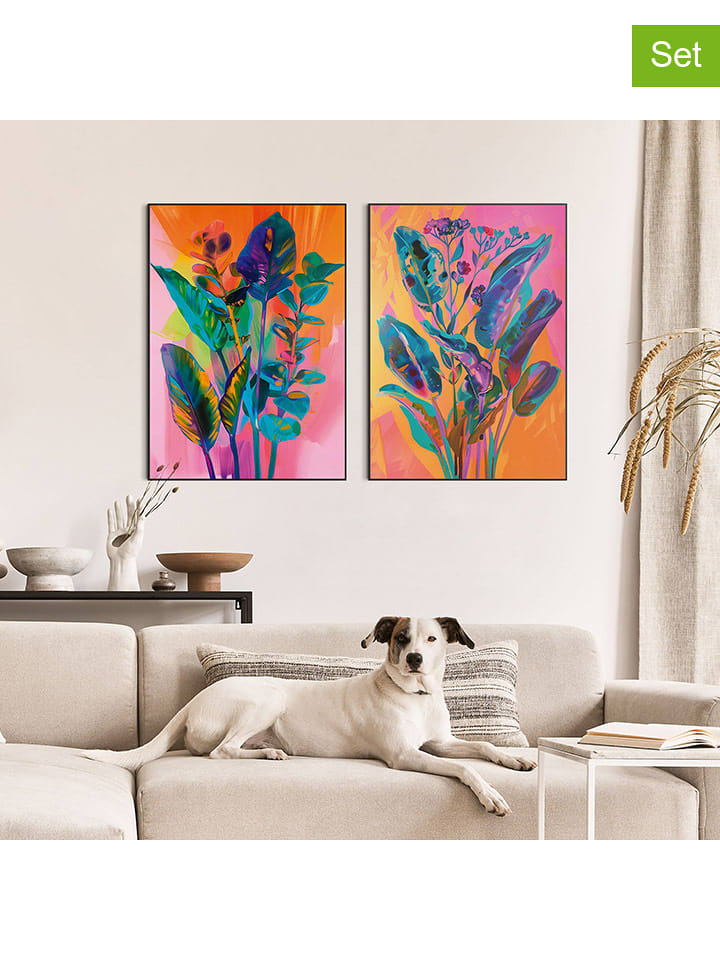 Orangewallz Druki artystyczne (2 szt.) "Vibrant Flowers" w ramce rozmiar: 50x70 cm